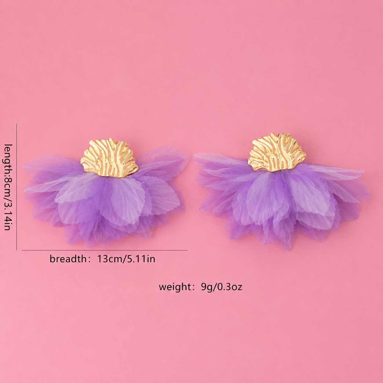 Boho Lavender Floral Statement Earrings for Women – Lightweight Fabric Petal Drop Earrings with Gold Tone Electroplated Finish & 304 Stainless Steel Ear Pins