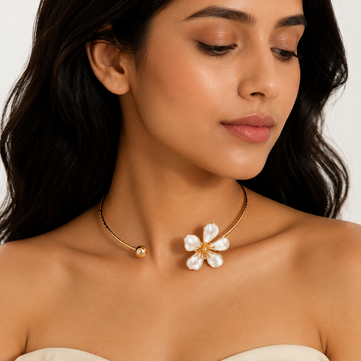 Golden Floral Enamel Choker for Women – Stylish Handmade Chain Necklace