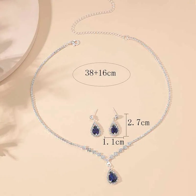 Elegant Water Droplets Necklace and Earrings - silver plated zircon jewelry set for women
