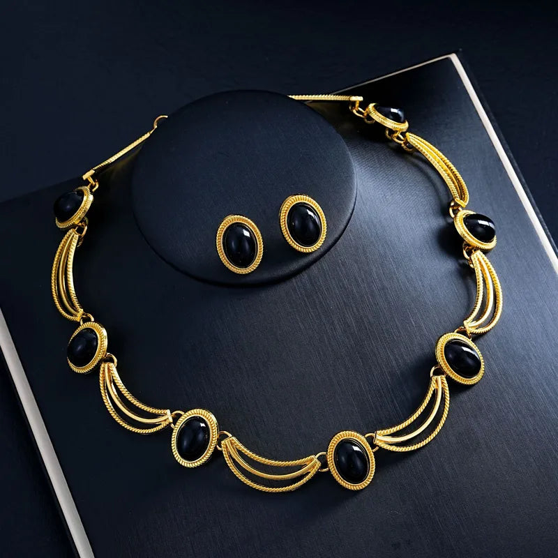 French Vintage Court Lady's Necklace And Earring Set - Luxury Gem Design