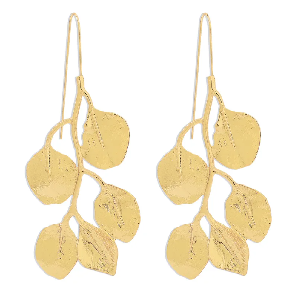Lightweight Gold-Plated Leaf Dangle Earrings for Women