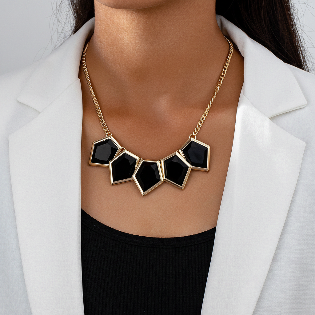 Black Stone Necklace – Close-up Model