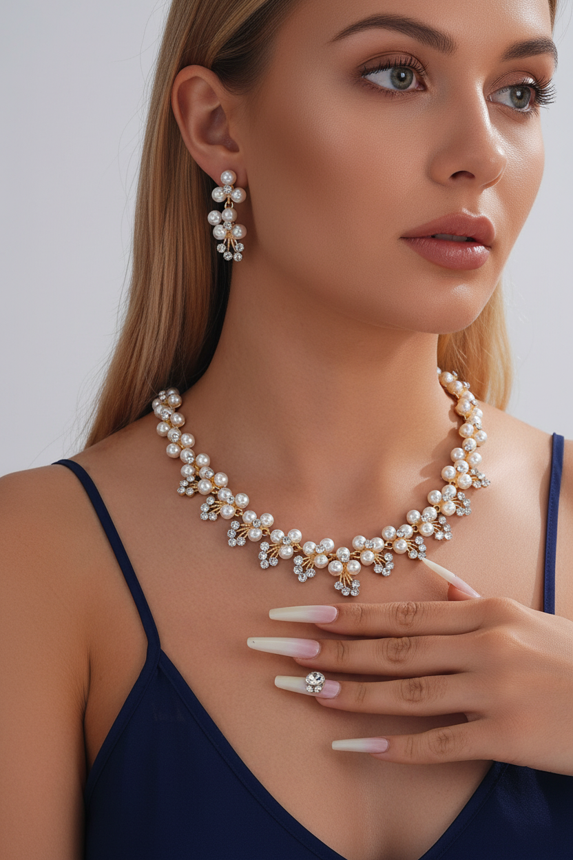 Elegant portrait showcasing complete jewelry set