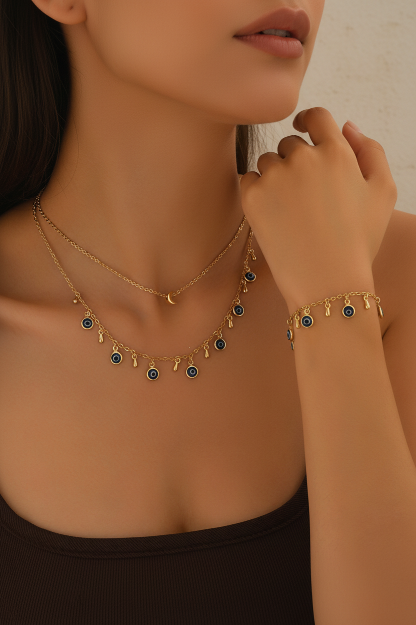 Evil Eye Jewelry Set on Model