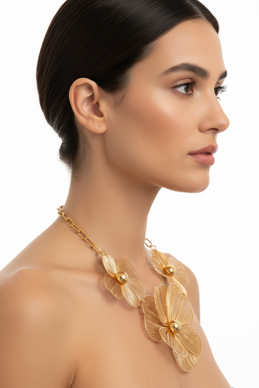 Gold Flower Necklace - Side Profile