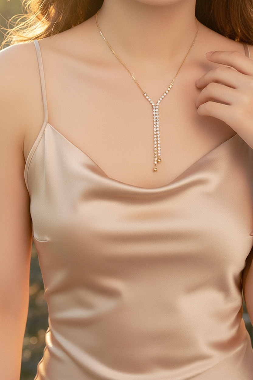 Gold Lariat Necklace - Lifestyle