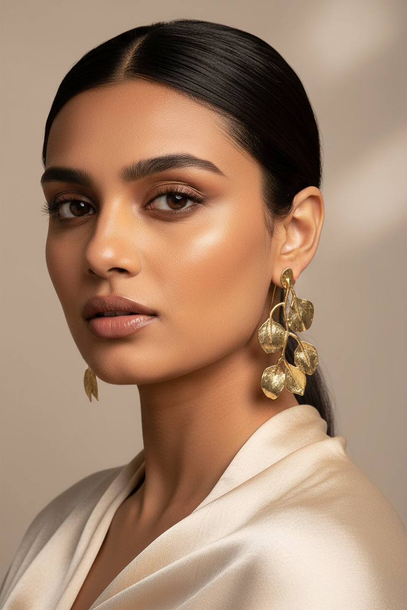 Gold Leaf Earrings Model Shot