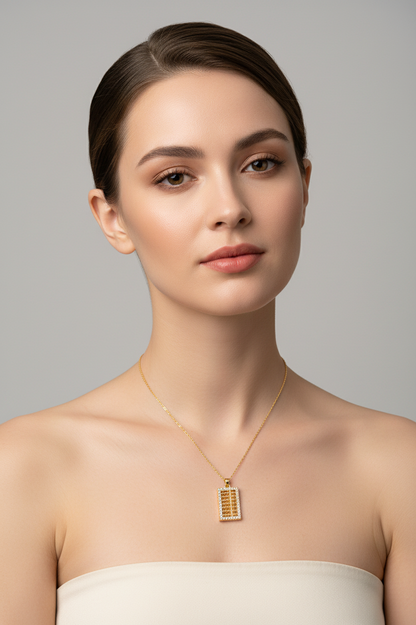 Gold Plated Abacus Pendant Necklace – Model Shot
