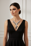 Russian model wearing black waterdrop jewelry set