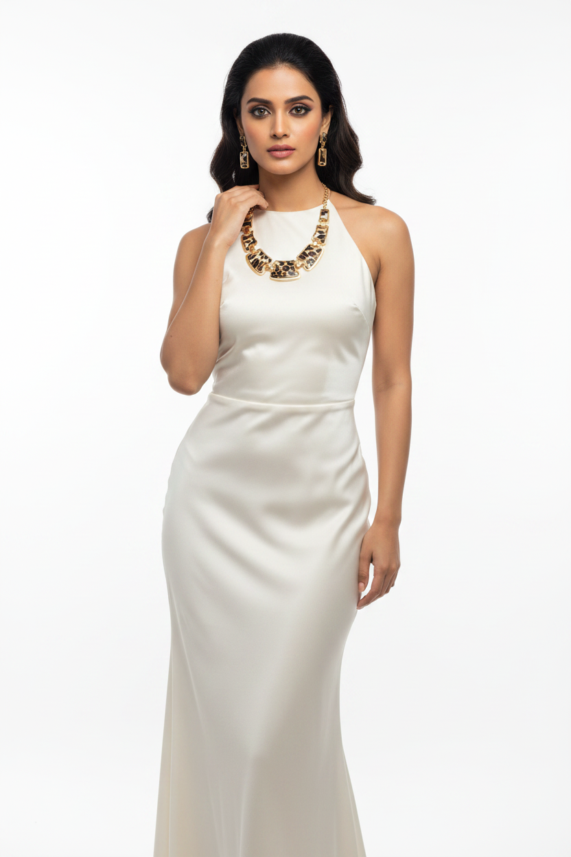 Leopard Print Gold Necklace Set on Model