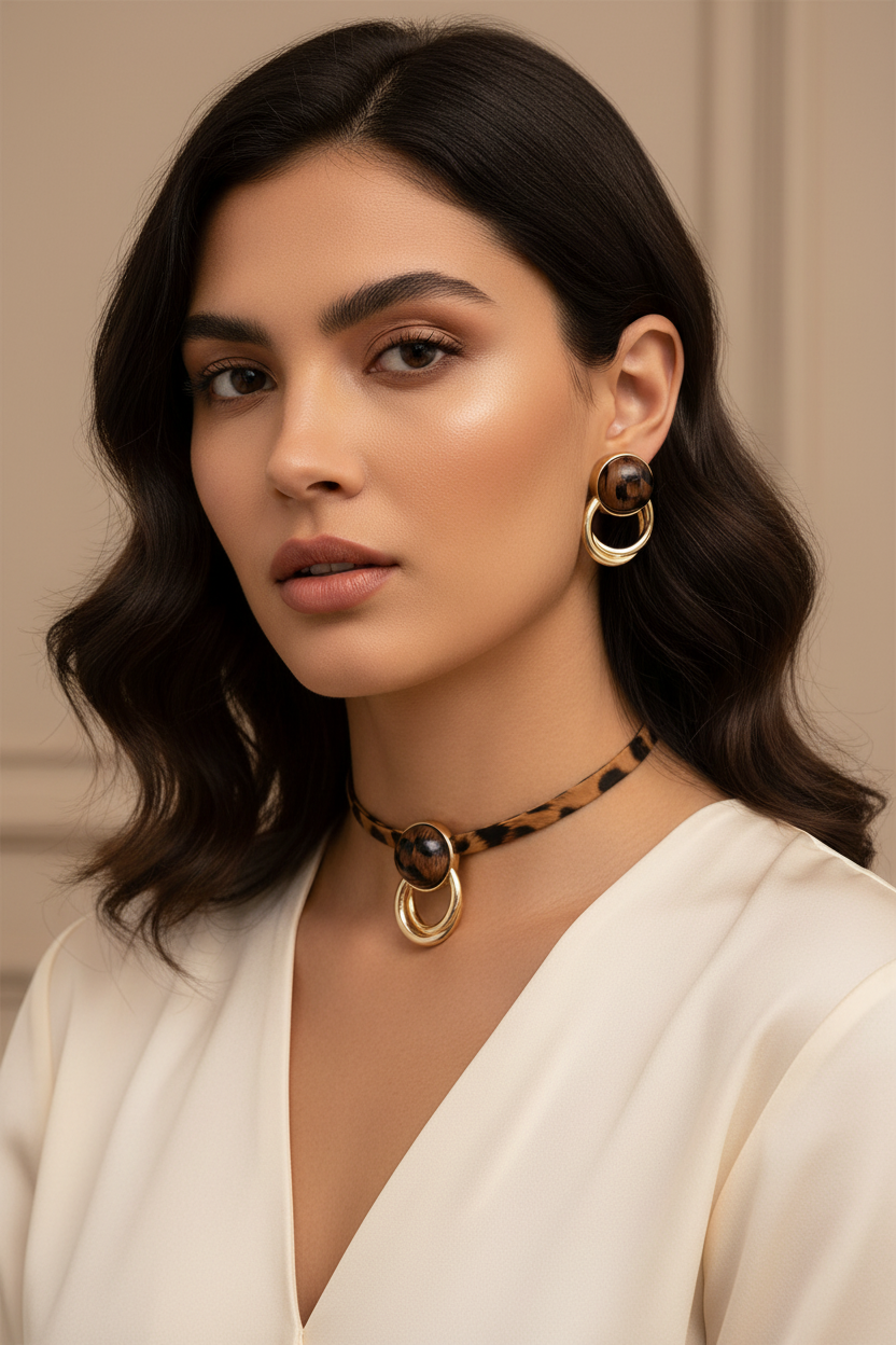 Leopard Print Jewelry Set - Model