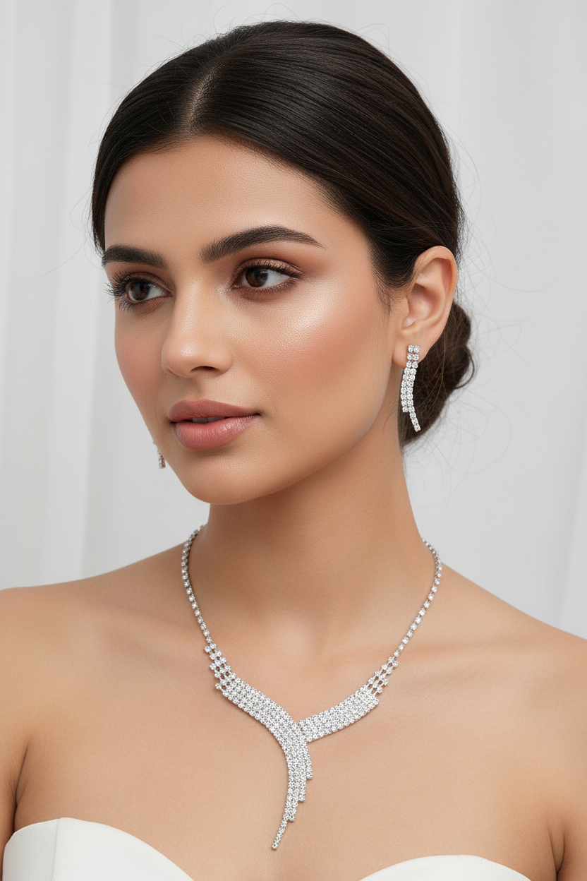 Model front portrait with crystal jewelry
