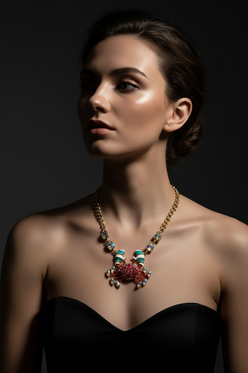 Model Wearing Crab Necklace 4