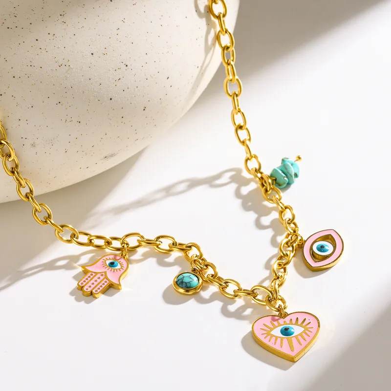 Polished Heart Pendant Necklace - 18K Gold Plated Stainless Steel Cable Chain