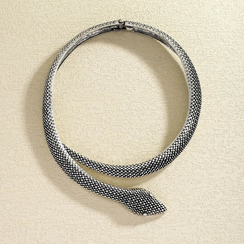 Silver Snake Choker Necklace - Textured Mesh Chain Statement Piece