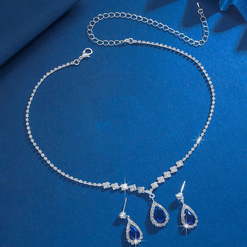 Elegant Water Droplets Ferroalloy Plating Inlay Zircon Silver Plated Women's Earrings Necklace