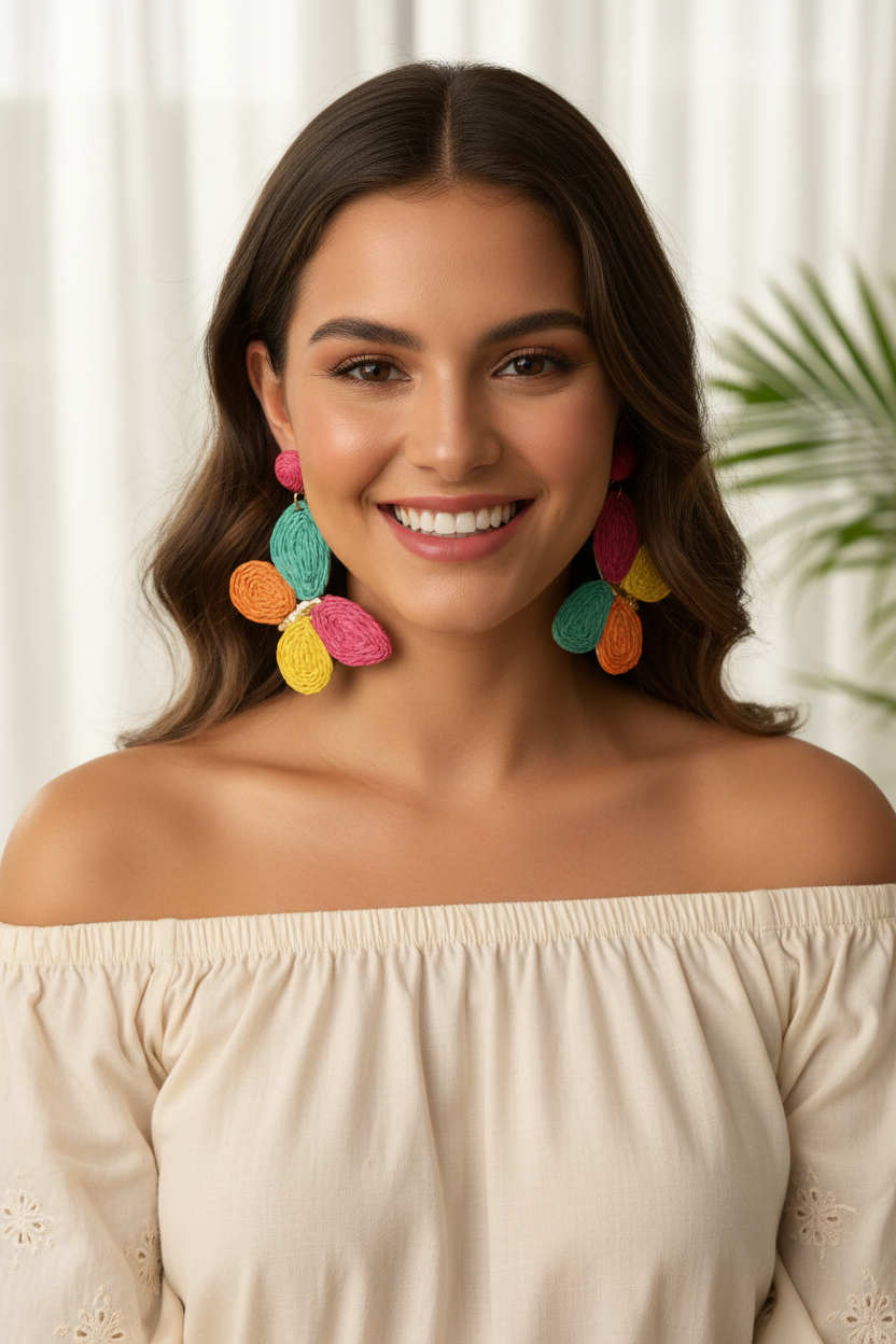 Raffia Earrings - Front Portrait