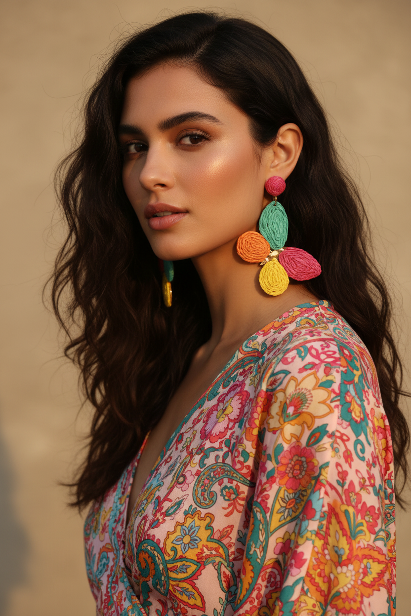 Raffia Earrings - Three Quarter