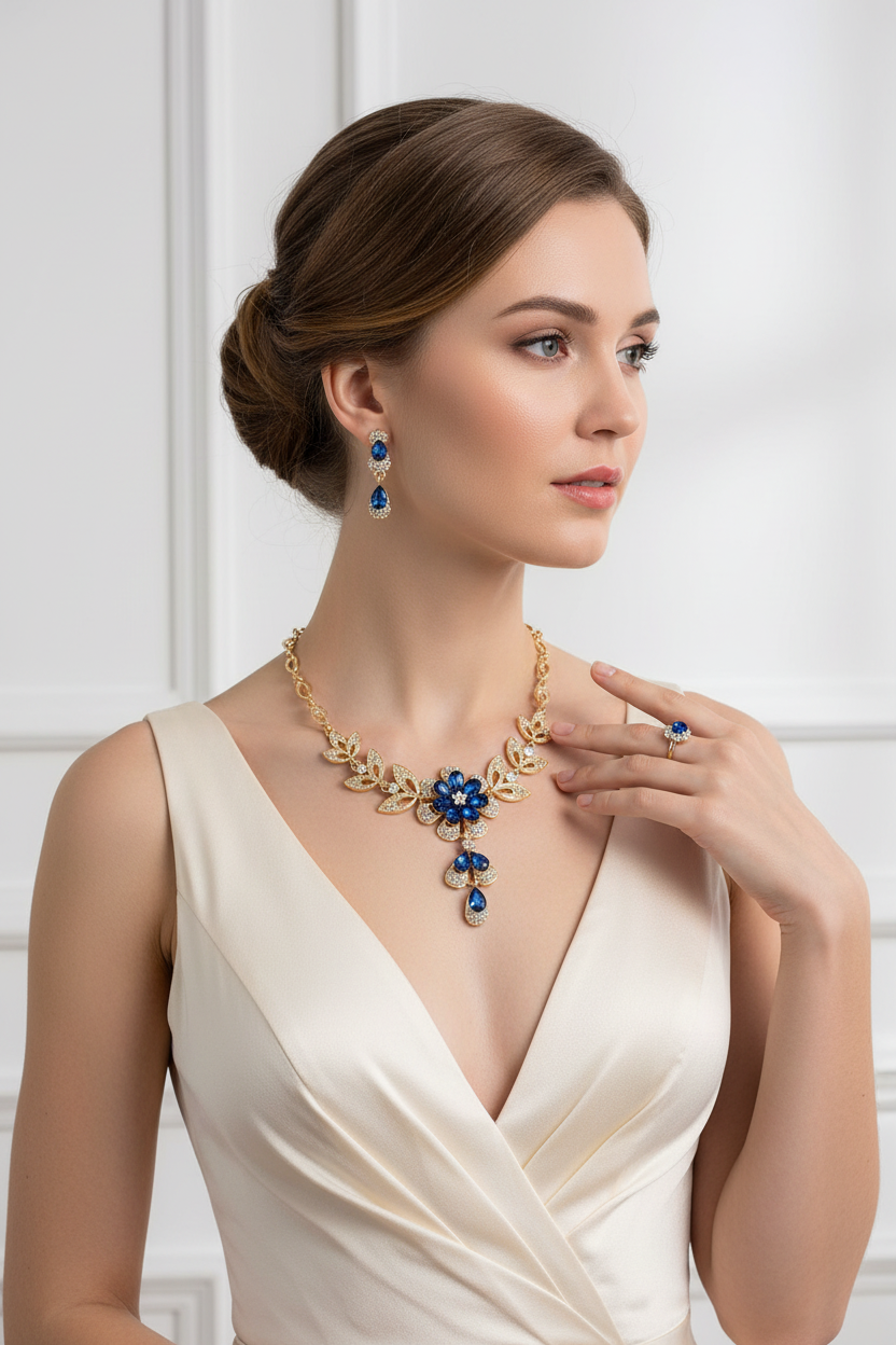 Elegant Fashionable Waterdrop Flower Necklace And Earring Set