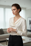 Russian model wearing silver jewelry set