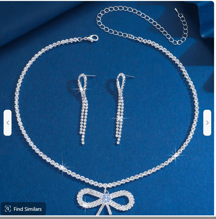 Vintage Big Bow Necklace Earrings Set Minimalist Silver Rose Gold Jewelry