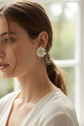 White Daisy Earrings Model Shot
